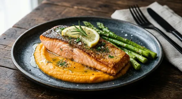 Cách Làm Cá Hồi Áp Chảo Khoai Lang Da Giòn, Thịt Mọng Nước