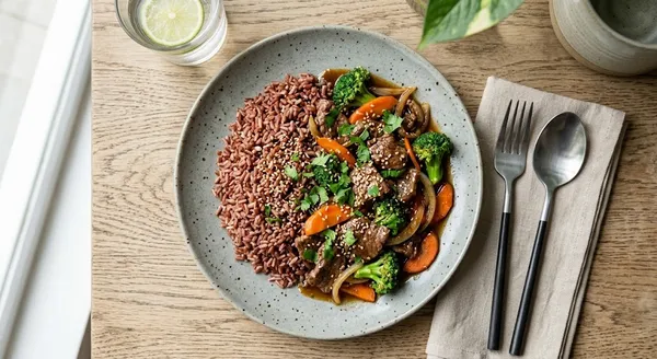 Cách Làm Cơm Gạo Lứt Thịt Bò Xào Rau Dẻo Ngon Không Khô