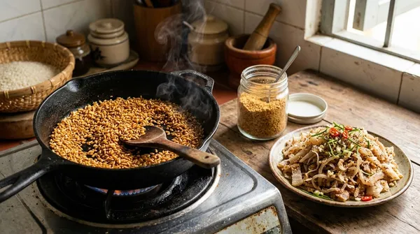 Cách tự rang thính gạo tại nhà thơm nức mũi cho món bì heo